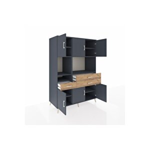 Kronos Dolap 9 Raflı 3 Çekmeceli 6 Kapaklı 132x59x195 Antrasit-antrasit/çam