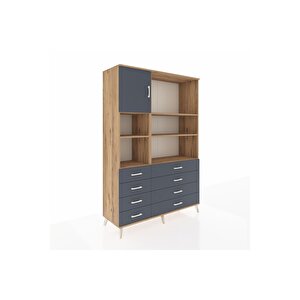 Hyperion Gardrop 7 Raflı 8 Çekmeceli Tek Kapaklı  132x44x195 Çam-antrasit