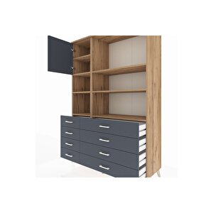 Hyperion Gardrop 7 Raflı 8 Çekmeceli Tek Kapaklı  132x44x195 Çam-antrasit