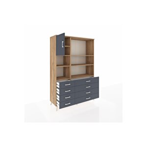 Hyperion Gardrop 7 Raflı 8 Çekmeceli Tek Kapaklı  132x44x195 Çam-antrasit