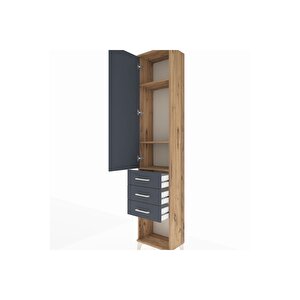 Arges Dolap 3 Raflı 3 Çekmeceli Tek Kapaklı 44x30x221 Çam-antrasit