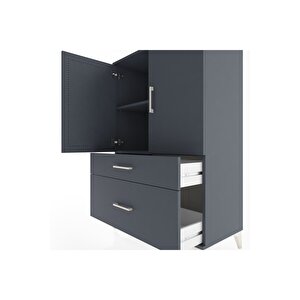 Hyperion Dolap 2 Raflı 2 Çekmeceli 2 Kapaklı 88x44x134 Antrasit-antrasit