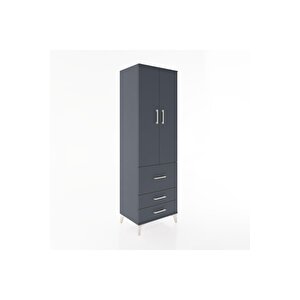 Hyperion Dolap 2 Raflı 3 Çekmeceli Tek Askılı 60x44x195 Antrasit-antrasit