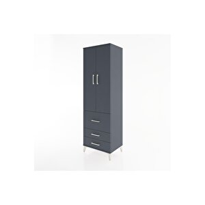 Hyperion Dolap 2 Raflı 3 Çekmeceli Tek Askılı 60x44x195 Antrasit-antrasit