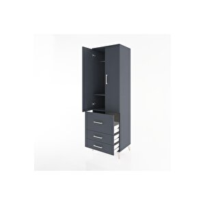 Hyperion Dolap 2 Raflı 3 Çekmeceli Tek Askılı 60x44x195 Antrasit-antrasit