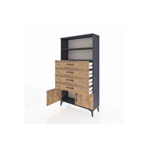 Arges Dolap 2 Raflı 4 Çekmeceli 2 Kapaklı 88x30x163 Antrasit-çam