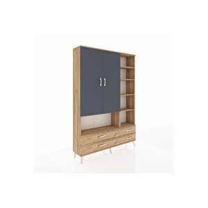 Arges Dolap 10 Raflı 4 Çekmeceli 2 Kapaklı 132x30x195 Çam-antrasit/çam