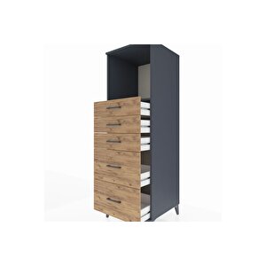 Kronos Dolap Tek Raflı 5 Çekmeceli 60x59x182 Antrasit-çam