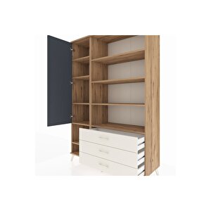 Hyperion Dolap 9 Raflı 3 Çekmeceli Tek Kapaklı  132x44x195 Çam-antrasit/aytaşı