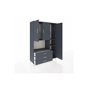 Hyperion Gardrop 7 Raflı 3 Çekmeceli 3 Kapaklı 132x44x195 Antrasit-antrasit