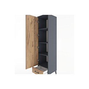 Hyperion Dolap 4 Raflı Tek Çekmeceli Tek Kapaklı 44x44x182 Antrasit-çam