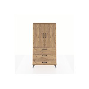 Arges Dolap Tek Raflı 3 Çekmeceli Tek Askılı 88x30x163 Çam-çam