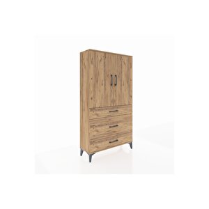 Arges Dolap Tek Raflı 3 Çekmeceli Tek Askılı 88x30x163 Çam-çam
