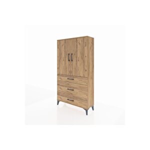 Arges Dolap Tek Raflı 3 Çekmeceli Tek Askılı 88x30x163 Çam-çam