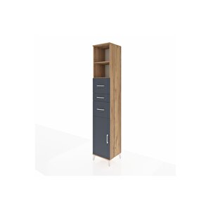 Hyperion Dolap 3 Raflı 3 Çekmeceli Tek Kapaklı 44x44x243 Çam-antrasit