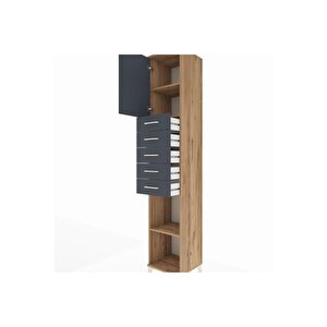 Hyperion Dolap 3 Raflı 5 Çekmeceli Tek Kapaklı 44x44x243 Çam-antrasit