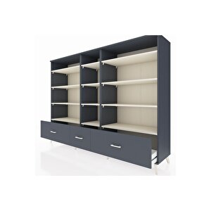 Hyperion Dolap 12 Raflı 3 Çekmeceli  220x44x163 Antrasit-aytaşı/antrasit