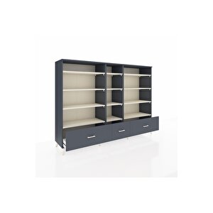 Hyperion Dolap 12 Raflı 3 Çekmeceli  220x44x163 Antrasit-aytaşı/antrasit