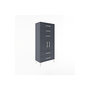 Arges Dolap Tek Raflı 5 Çekmeceli 2 Kapaklı 60x30x134 Antrasit-antrasit