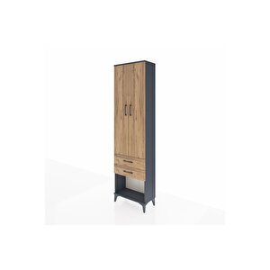 Arges Dolap 2 Raflı 2 Çekmeceli Tek Askılı 60x30x221 Antrasit-çam
