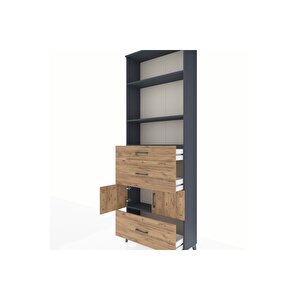 Arges Dolap 4 Raflı 3 Çekmeceli 2 Kapaklı 88x30x243 Antrasit-çam