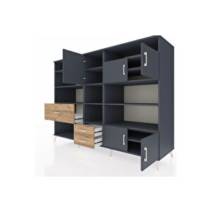 Kronos Dolap 13 Raflı 3 Çekmeceli 5 Kapaklı 220x59x163 Antrasit-antrasit/çam