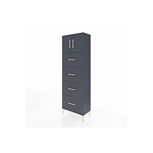 Arges Dolap 2 Raflı 4 Çekmeceli 2 Kapaklı 60x30x182 Antrasit-antrasit