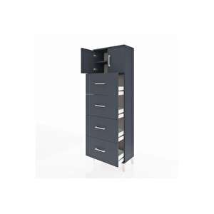 Arges Dolap 2 Raflı 4 Çekmeceli 2 Kapaklı 60x30x182 Antrasit-antrasit