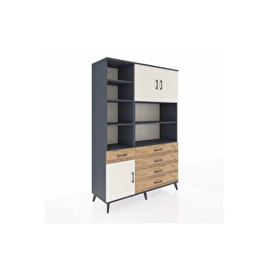 Hyperion Dolap 9 Raflı 5 Çekmeceli 3 Kapaklı 132x44x195 Antrasit-aytaşı/çam