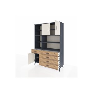 Hyperion Dolap 9 Raflı 5 Çekmeceli 3 Kapaklı 132x44x195 Antrasit-aytaşı/çam