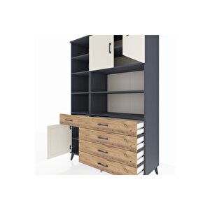 Hyperion Dolap 9 Raflı 5 Çekmeceli 3 Kapaklı 132x44x195 Antrasit-aytaşı/çam