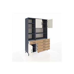 Hyperion Dolap 9 Raflı 5 Çekmeceli 3 Kapaklı 132x44x195 Antrasit-aytaşı/çam