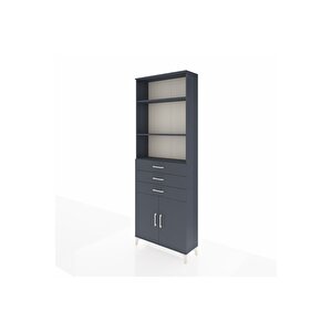 Arges Dolap 4 Raflı 3 Çekmeceli 2 Kapaklı 88x30x243 Antrasit-antrasit