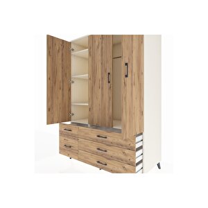 Kronos Dolap 5 Raflı 5 Çekmeceli Tek Askılı 132x59x195 Aytaşı-çam/çam