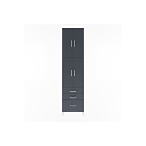 Arges Dolap 4 Raflı 3 Çekmeceli 4 Kapaklı 60x30x243 Antrasit-antrasit