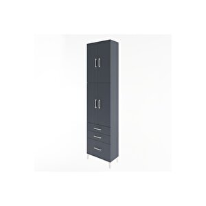 Arges Dolap 4 Raflı 3 Çekmeceli 4 Kapaklı 60x30x243 Antrasit-antrasit