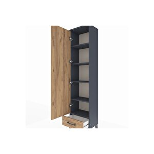 Arges Dolap 5 Raflı Tek Çekmeceli Tek Kapaklı 44x30x182 Antrasit-çam