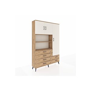 Arges Dolap 9 Raflı 6 Çekmeceli 3 Kapaklı 132x30x195 Çam-aytaşı/çam