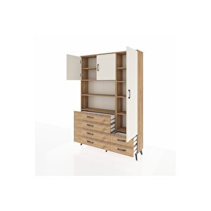 Arges Dolap 9 Raflı 6 Çekmeceli 3 Kapaklı 132x30x195 Çam-aytaşı/çam