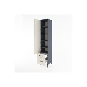 Hyperion Dolap 5 Raflı 2 Çekmeceli Tek Kapaklı 44x44x221 Antrasit-aytaşı