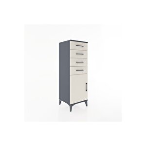 Hyperion Dolap Tek Raflı 4 Çekmeceli Tek Kapaklı 44x44x134 Antrasit-aytaşı