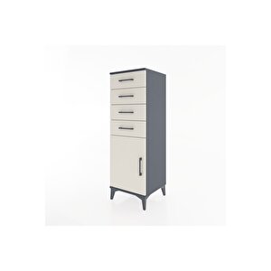 Hyperion Dolap Tek Raflı 4 Çekmeceli Tek Kapaklı 44x44x134 Antrasit-aytaşı