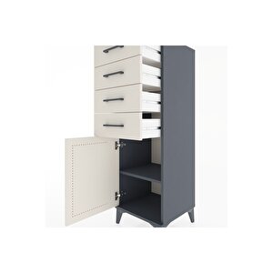 Hyperion Dolap Tek Raflı 4 Çekmeceli Tek Kapaklı 44x44x134 Antrasit-aytaşı