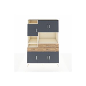 Kronos Dolap 9 Raflı 3 Çekmeceli 6 Kapaklı 132x59x195 Aytaşı-antrasit/çam