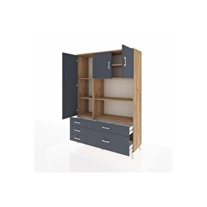 Hyperion Gardrop 7 Raflı 5 Çekmeceli 3 Kapaklı 132x44x195 Çam-antrasit