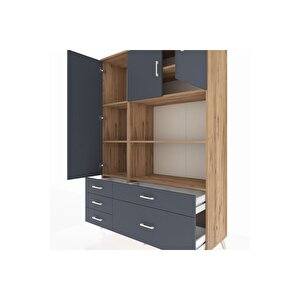 Hyperion Gardrop 7 Raflı 5 Çekmeceli 3 Kapaklı 132x44x195 Çam-antrasit