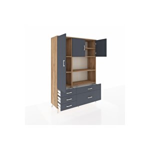 Hyperion Gardrop 7 Raflı 5 Çekmeceli 3 Kapaklı 132x44x195 Çam-antrasit