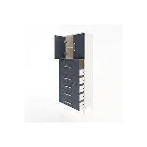 Arges Dolap 2 Raflı 5 Çekmeceli 2 Kapaklı 60x30x163 Aytaşı-antrasit
