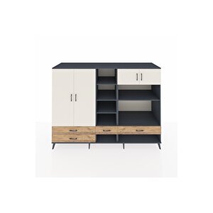 Kronos Dolap 12 Raflı 4 Çekmeceli 4 Kapaklı 220x59x163 Antrasit-aytaşı/çam