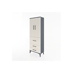 Arges Dolap 3 Raflı 3 Çekmeceli 2 Kapaklı 60x30x163 Antrasit-aytaşı